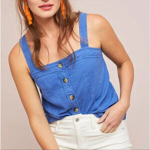 Anthropologie MAEVE Angeline Button Front Linen Tank Top Chambray Blue Size 0